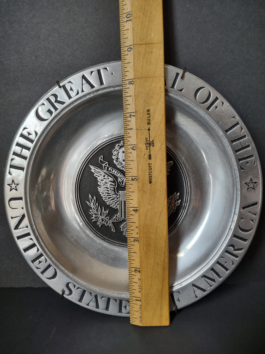 Vintage Pewter United States of America Great Seal Eagle Plate [7462E]