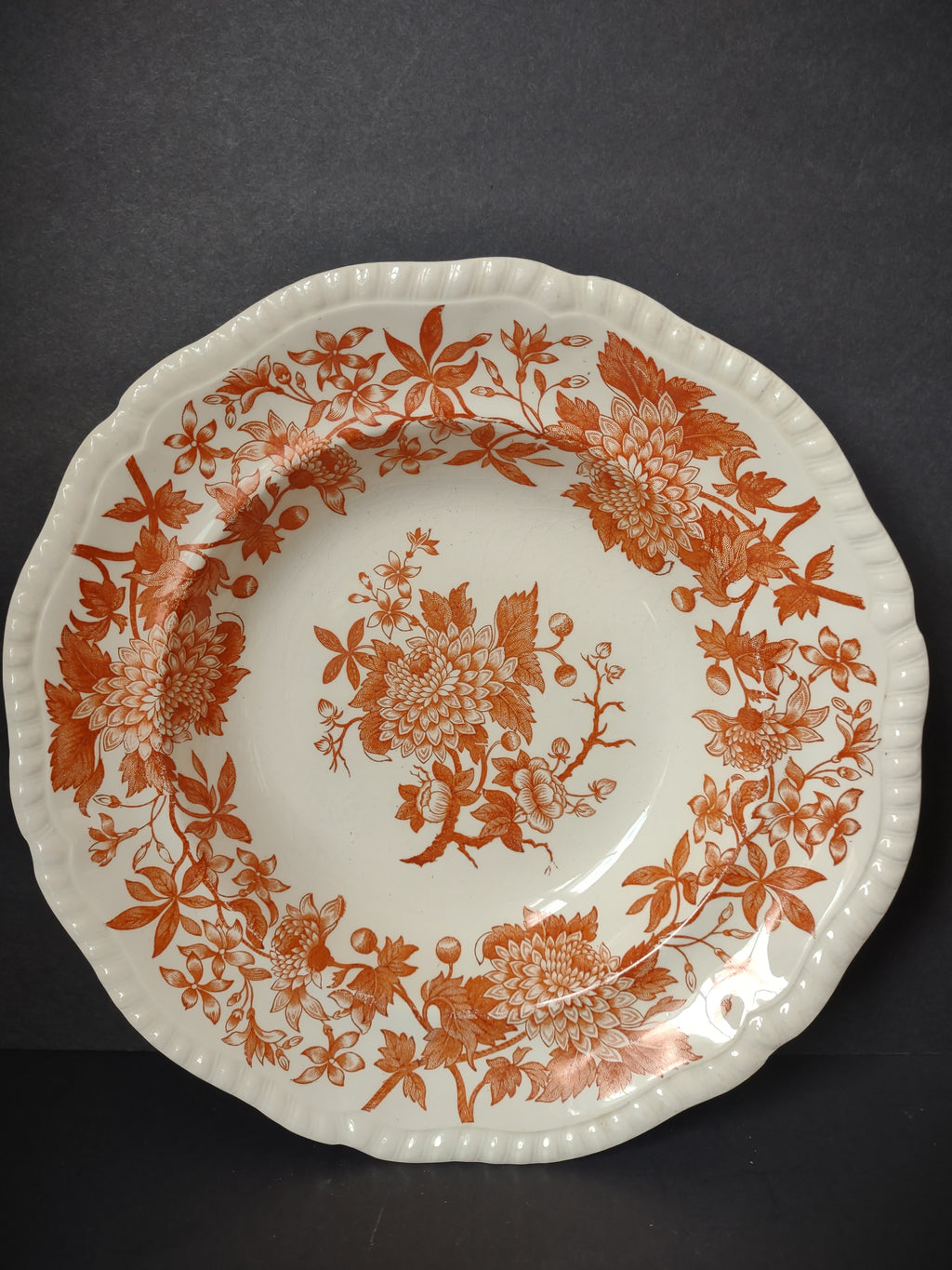 Vintage Copeland Spode Orange Floral Transferware Soup Plate England [7463E]