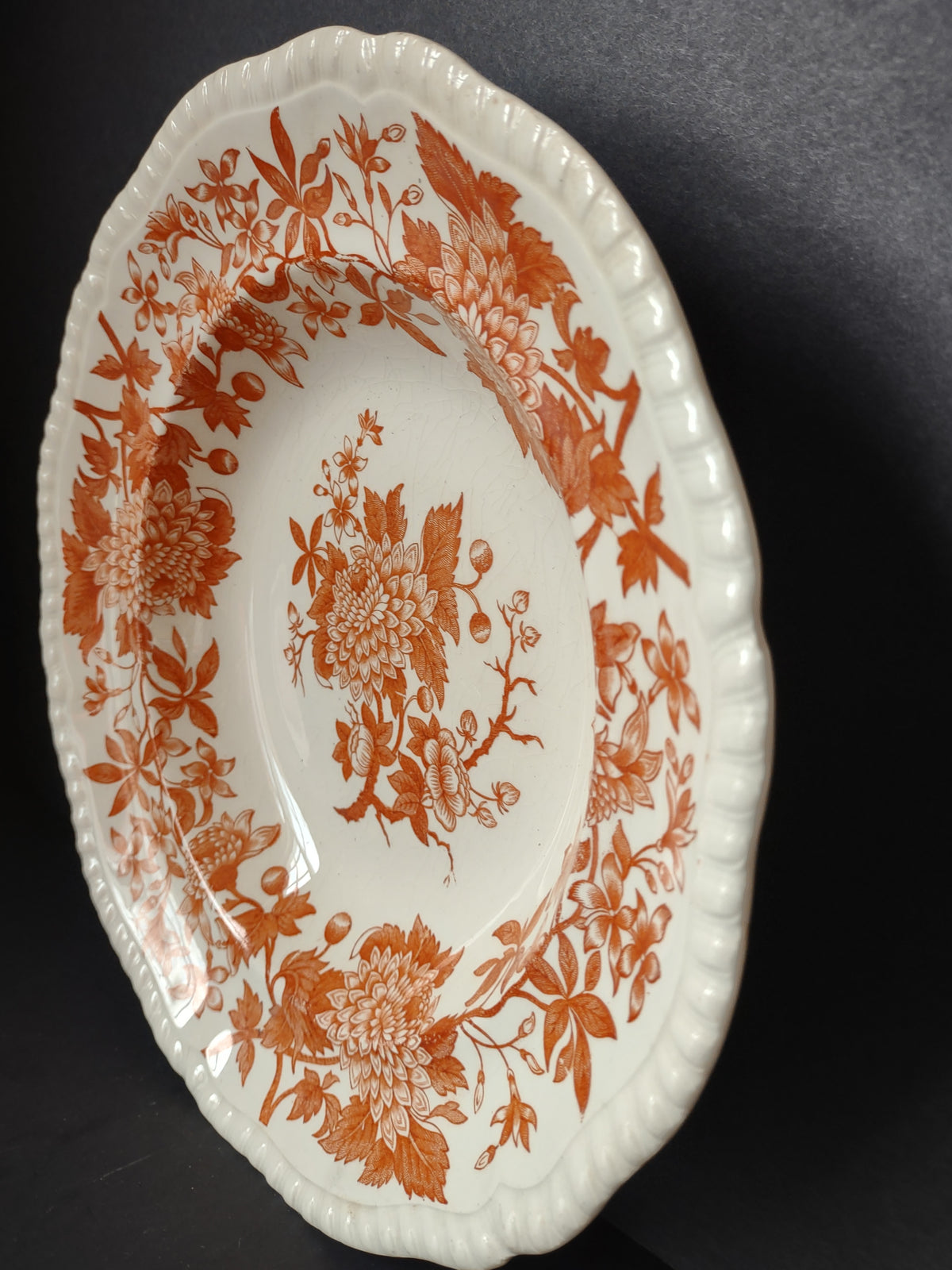 Vintage Copeland Spode Orange Floral Transferware Soup Plate England [7463E]