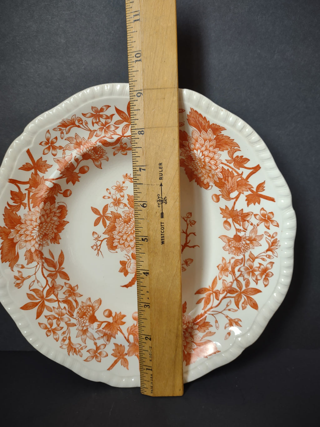 Vintage Copeland Spode Orange Floral Transferware Soup Plate England [7463E]