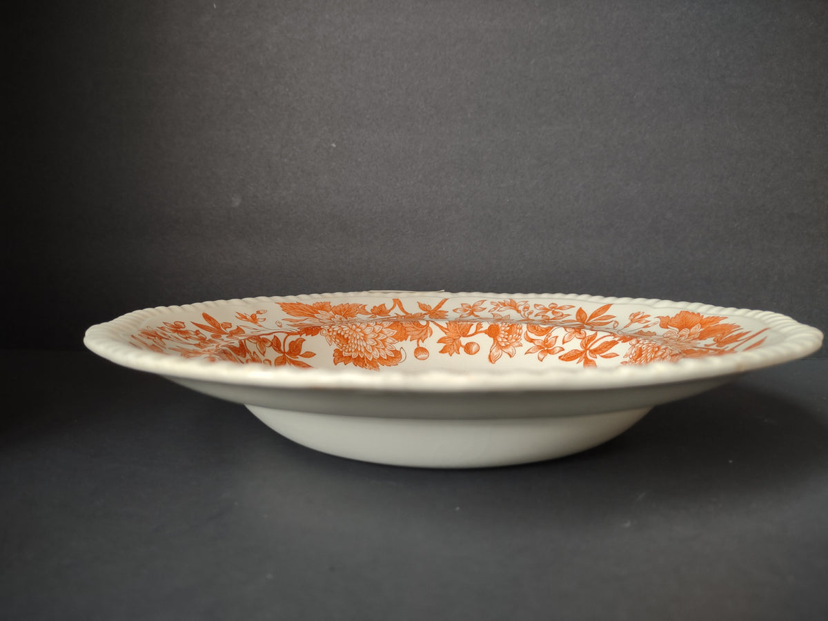 Vintage Copeland Spode Orange Floral Transferware Soup Plate England [7463E]
