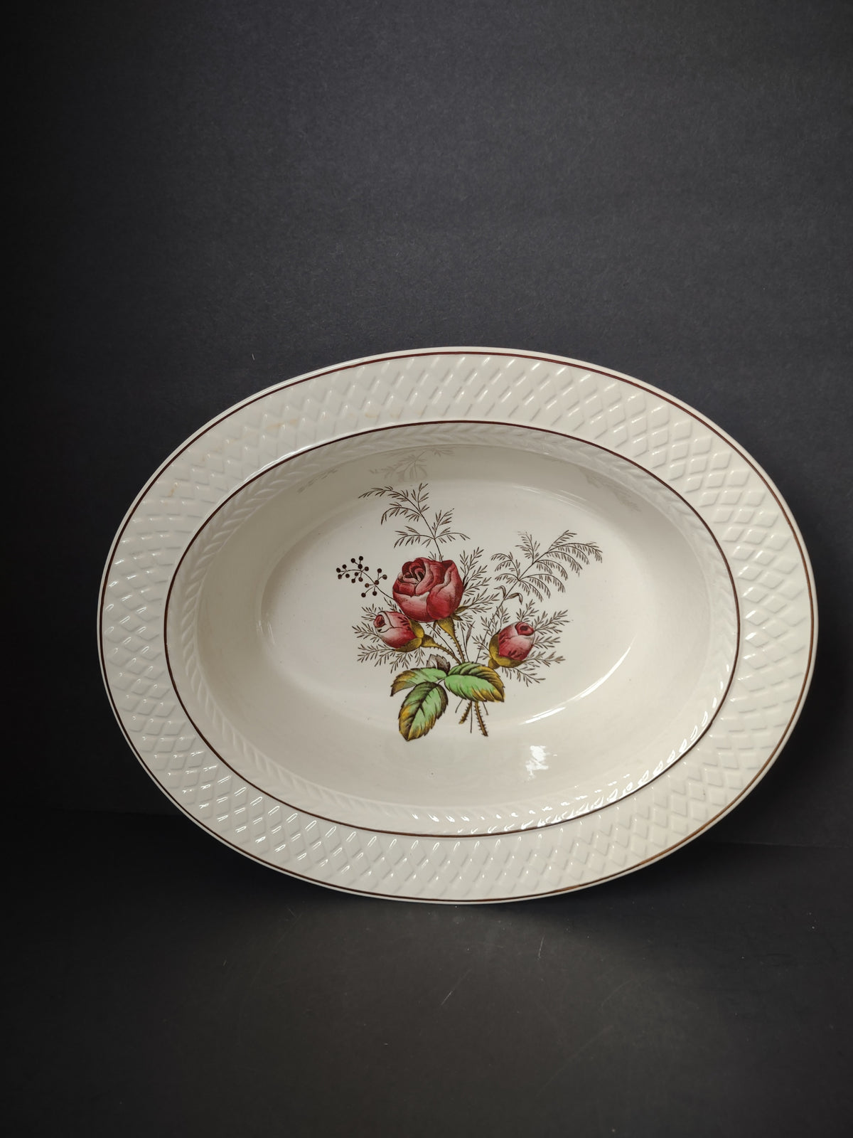 Vintage Copeland Spode Lady Ann Pink Rose Oval Serving Bowl [7464]