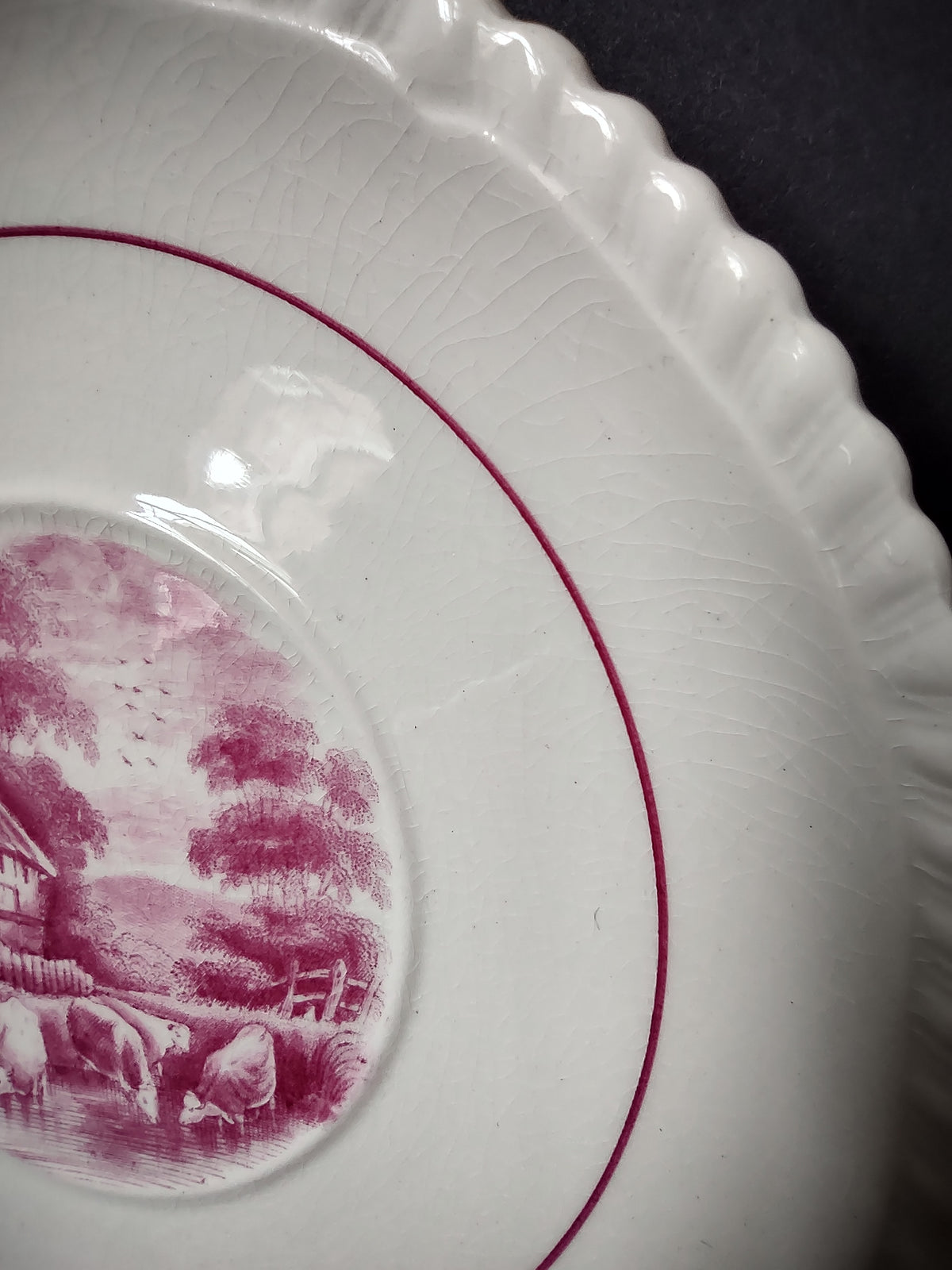 Vintage Copeland Spode Pink Scenic Rural Scenes Transferware Plate England [7466E]