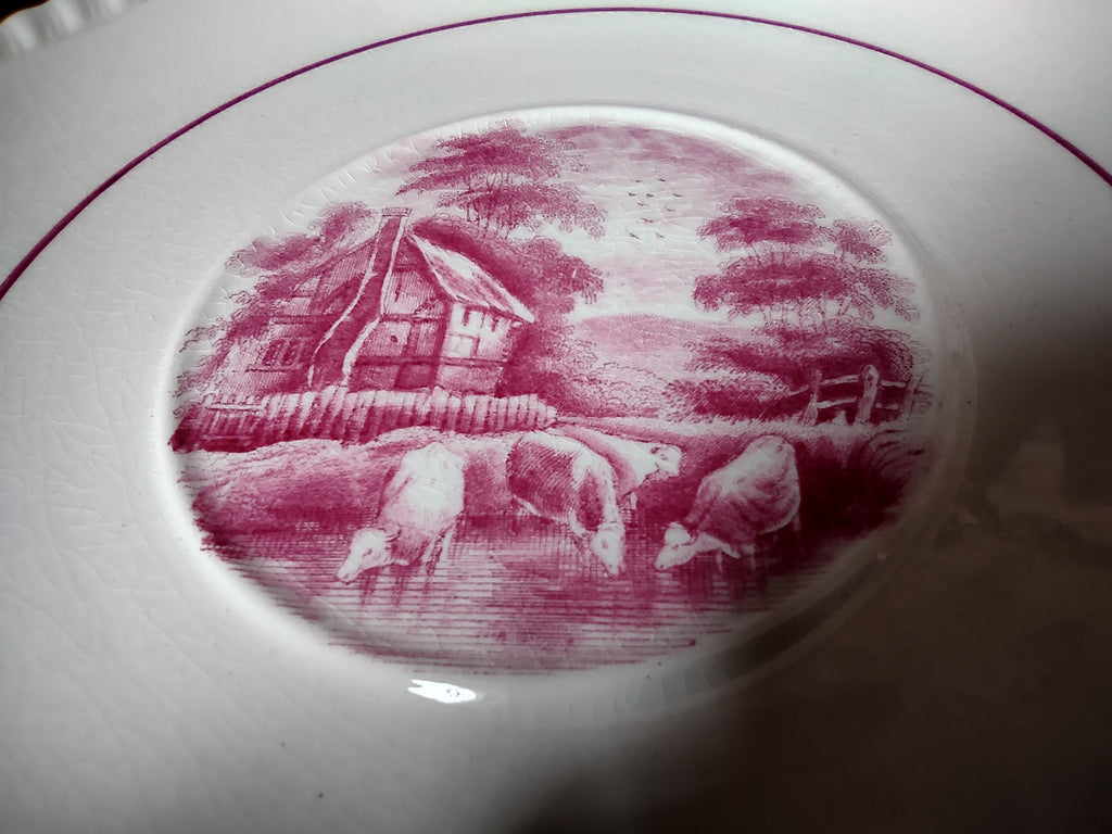 Vintage Copeland Spode Pink Scenic Rural Scenes Transferware Plate England [7466E]