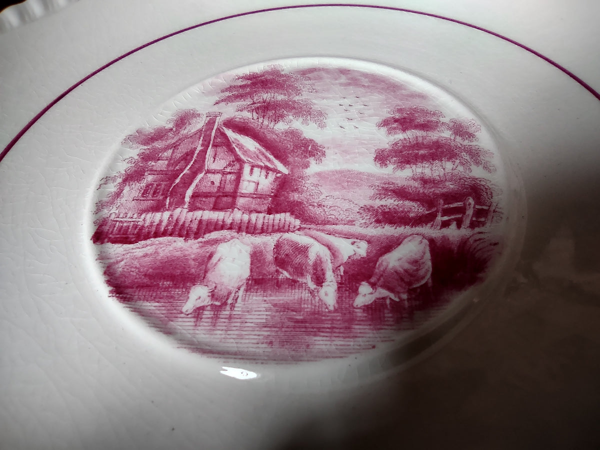 Vintage Copeland Spode Pink Scenic Rural Scenes Transferware Plate England [7466E]
