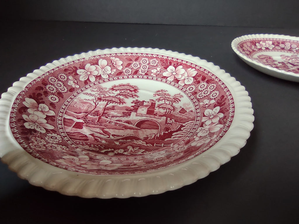 Vintage Copeland Spode Tower Pink Scenic Saucer Set 6" and 4.5" [7465E]