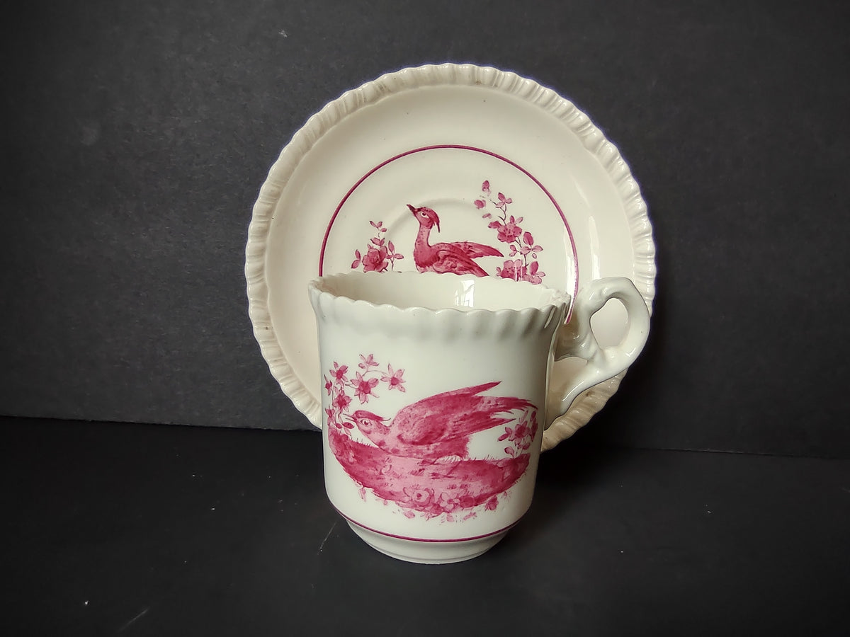 Vintage Copeland Spode Pink Bird Demitasse Espresso Cup Saucer Set [7467E]