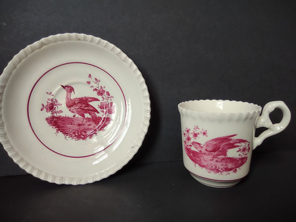 Vintage Copeland Spode Pink Bird Demitasse Espresso Cup Saucer Set [7467E]