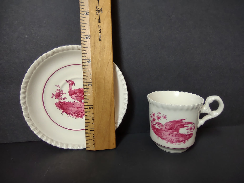 Vintage Copeland Spode Pink Bird Demitasse Espresso Cup Saucer Set [7467E]