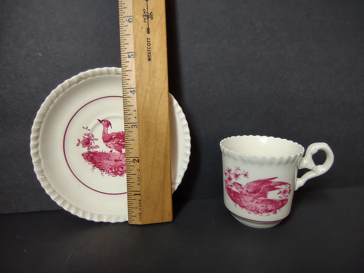 Vintage Copeland Spode Pink Bird Demitasse Espresso Cup Saucer Set [7467E]