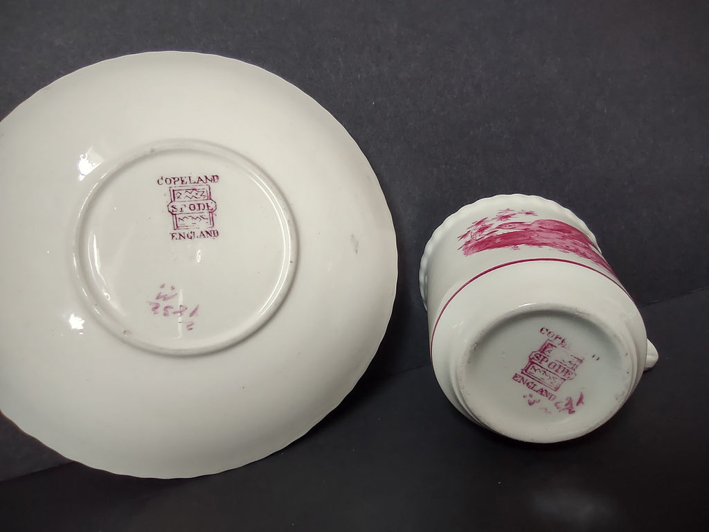Vintage Copeland Spode Pink Bird Demitasse Espresso Cup Saucer Set [7467E]