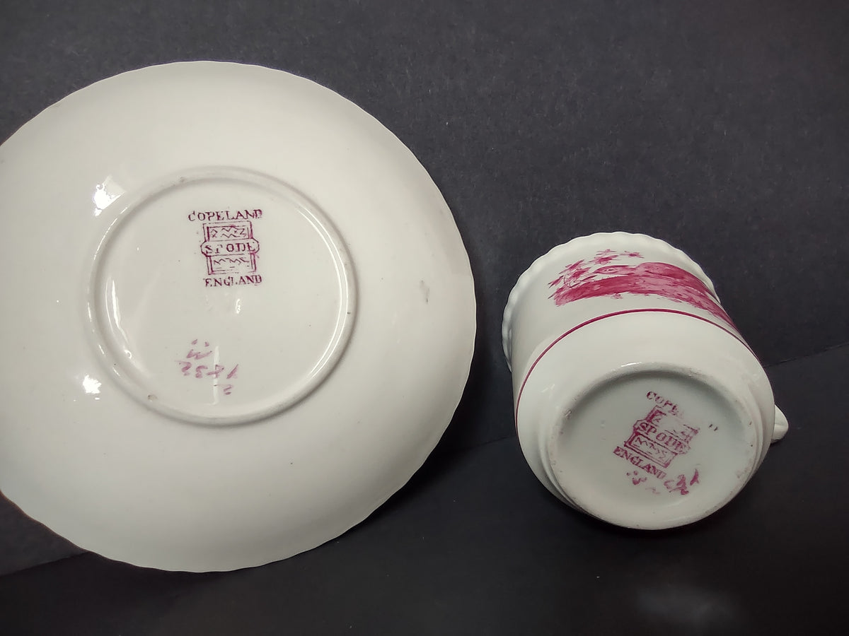 Vintage Copeland Spode Pink Bird Demitasse Espresso Cup Saucer Set [7467E]