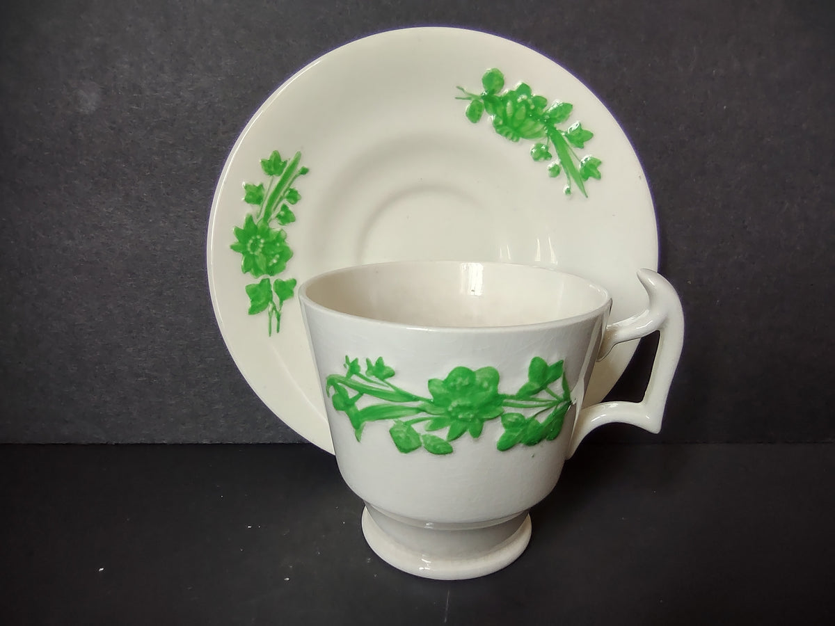 Vintage Copeland Spode Shamrock Green Demitasse Espresso Cup Saucer Set England [7468E]