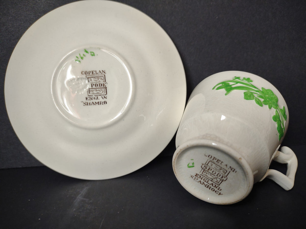 Vintage Copeland Spode Shamrock Green Demitasse Espresso Cup Saucer Set England [7468E]