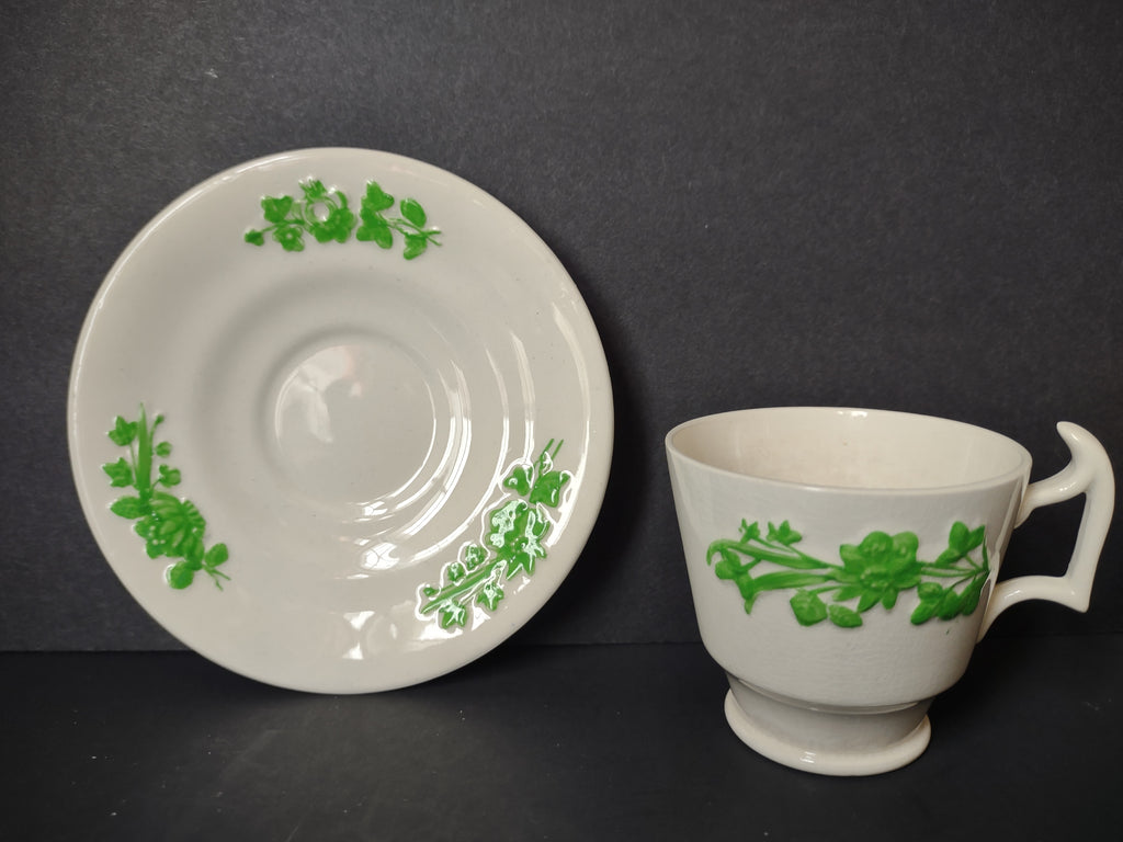 Vintage Copeland Spode Shamrock Green Demitasse Espresso Cup Saucer Set England [7468E]