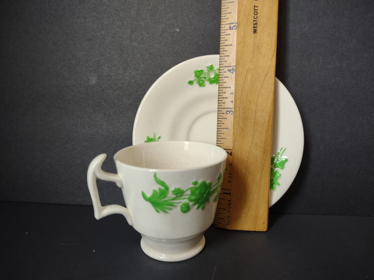 Vintage Copeland Spode Shamrock Green Demitasse Espresso Cup Saucer Set England [7468E]