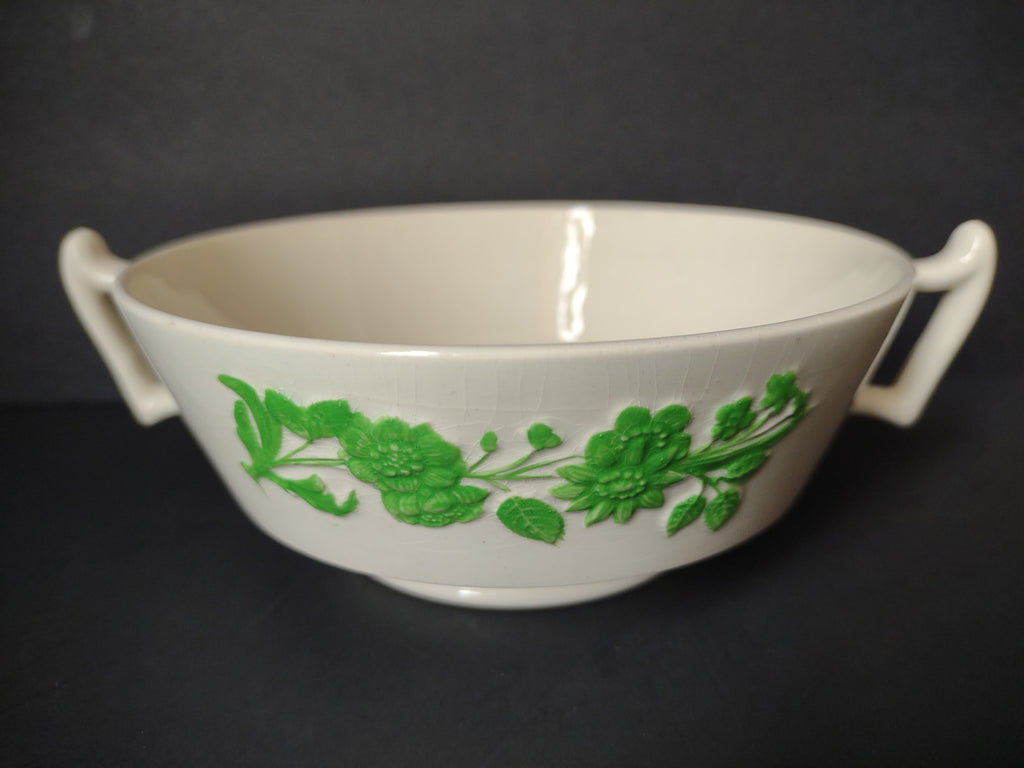 Vintage Copeland Spode Shamrock Green Floral Two Handled Bowl England [7469E]