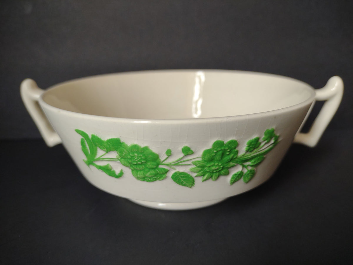 Vintage Copeland Spode Shamrock Green Floral Two Handled Bowl England [7469E]
