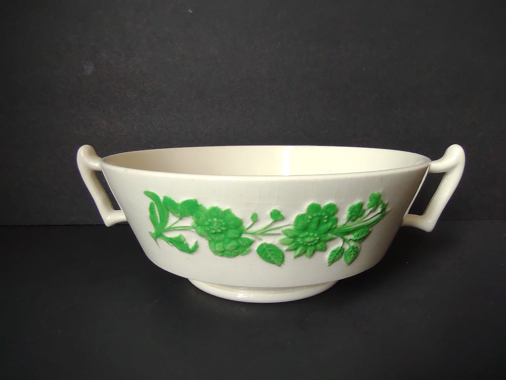 Vintage Copeland Spode Shamrock Green Floral Two Handled Bowl England [7469E]