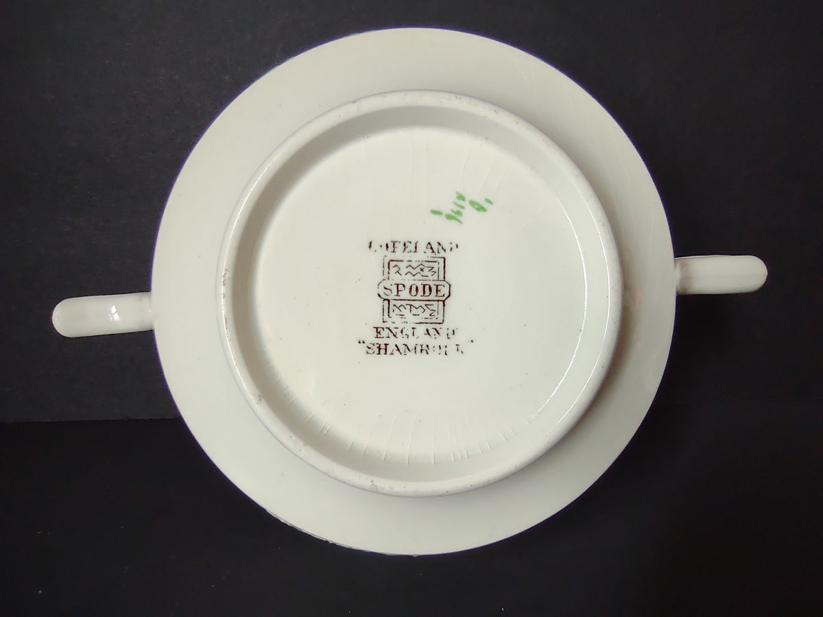 Vintage Copeland Spode Shamrock Green Floral Two Handled Bowl England [7469E]