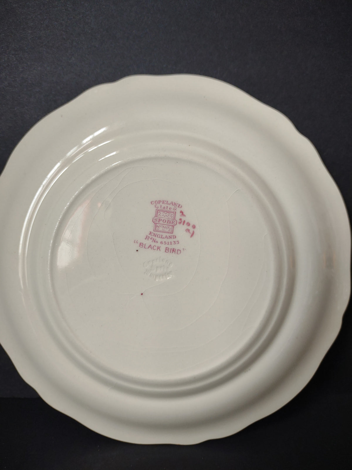 Vintage Copeland Spode Black Bird Pink Bird Floral Plate England [7470E]
