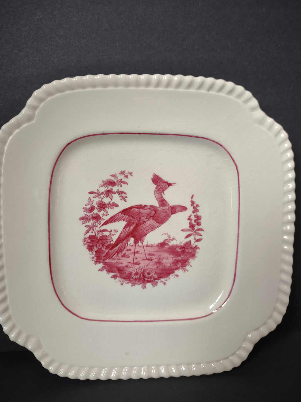 Vintage Copeland Spode Pink Bird Floral Square Plate England [7471E]