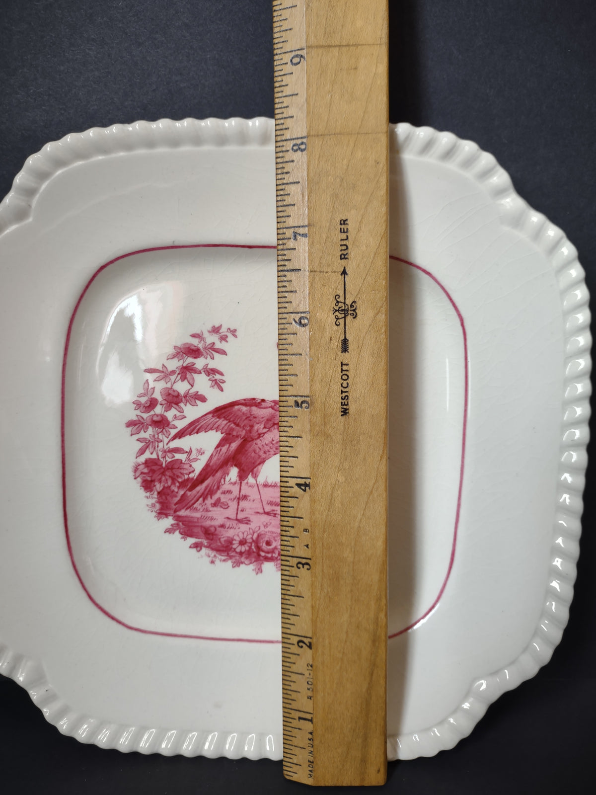 Vintage Copeland Spode Pink Bird Floral Square Plate England [7471E]