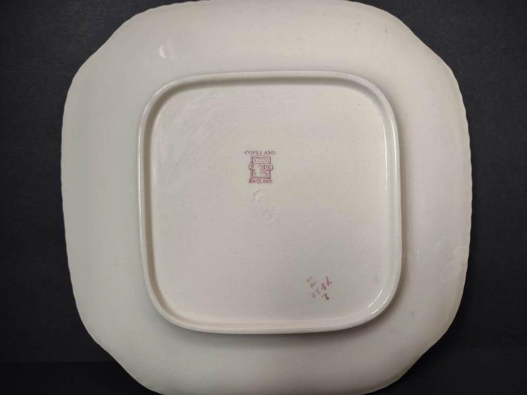 Vintage Copeland Spode Pink Bird Floral Square Plate England [7471E]