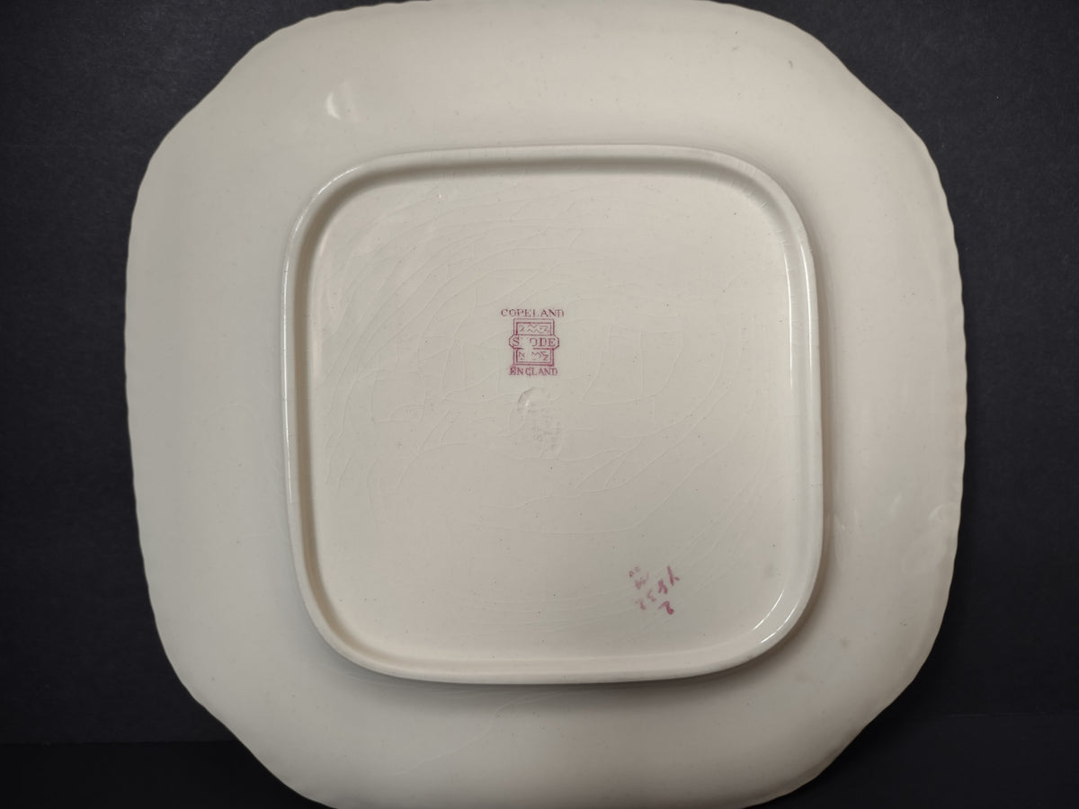 Vintage Copeland Spode Pink Bird Floral Square Plate England [7471E]