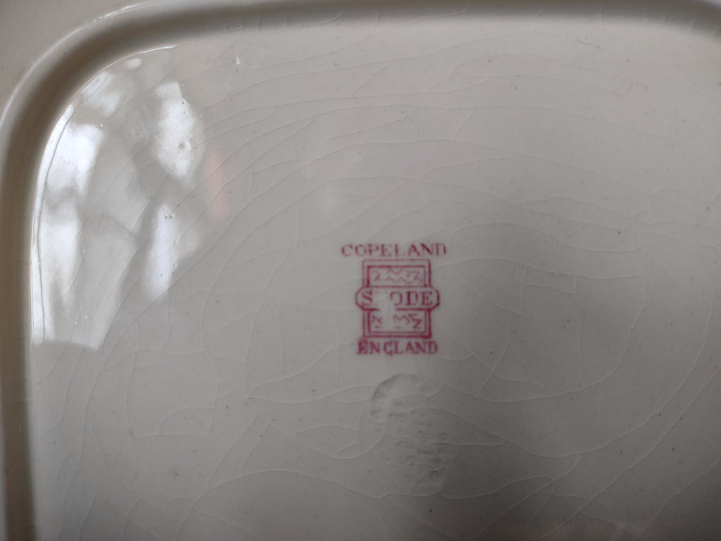 Vintage Copeland Spode Pink Bird Floral Square Plate England [7471E]