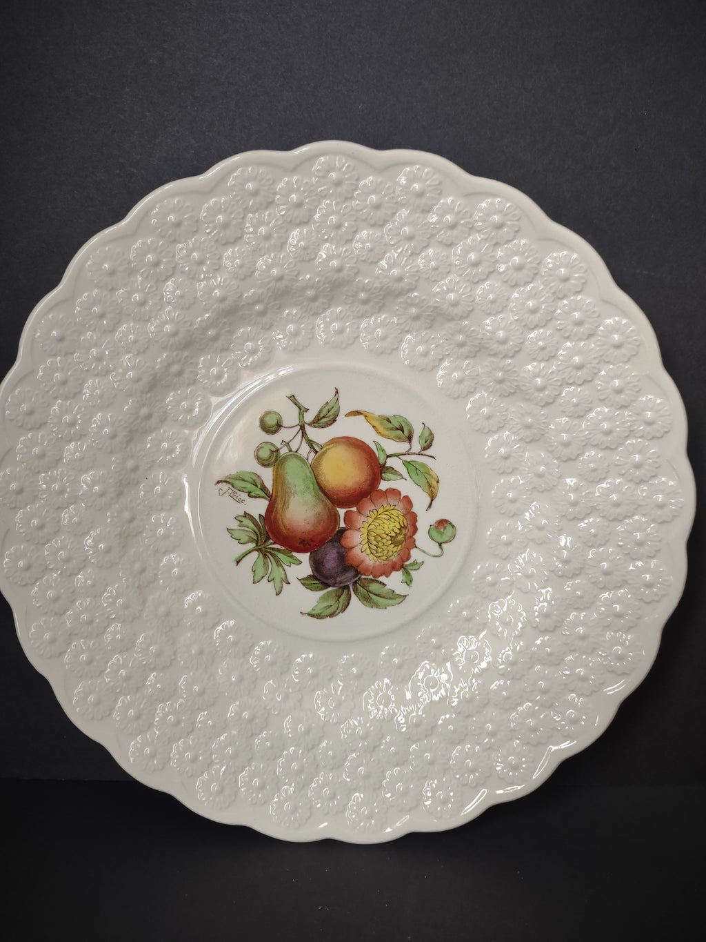 Vintage Copeland Spode Pear Fruit Floral Embossed White Plate England [7472E]