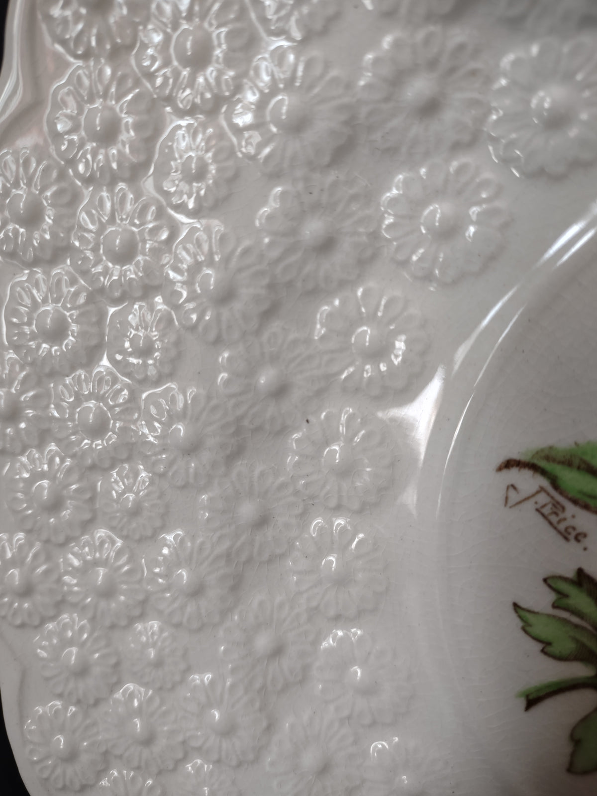 Vintage Copeland Spode Pear Fruit Floral Embossed White Plate England [7472E]