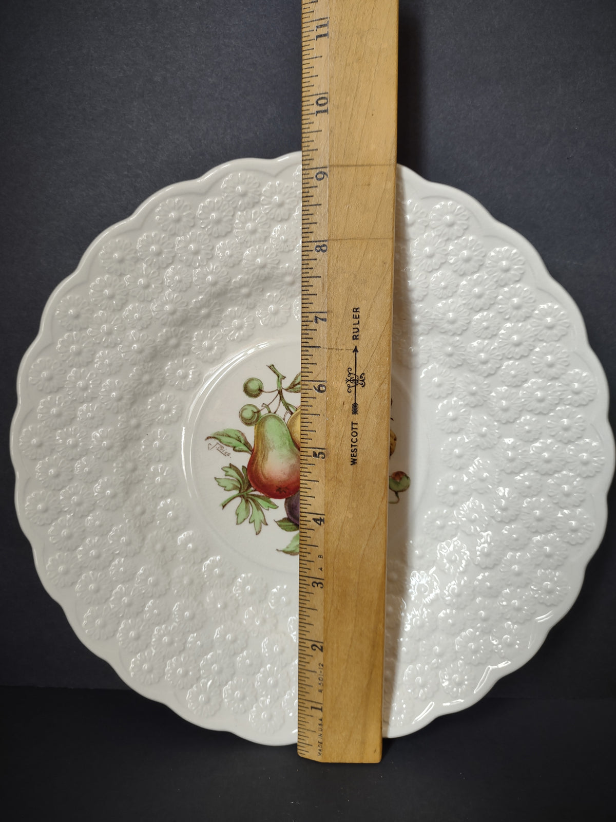 Vintage Copeland Spode Pear Fruit Floral Embossed White Plate England [7472E]