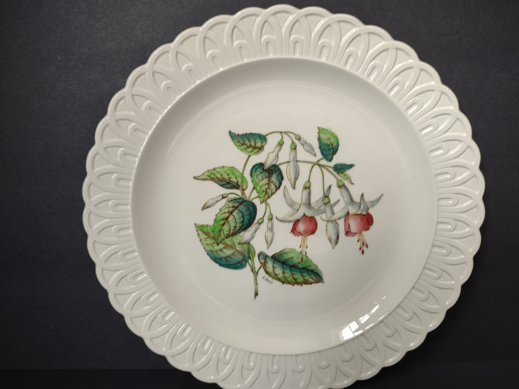 Vintage Copeland Spode Fuchsia Pink Floral Embossed White Plate [7476E]