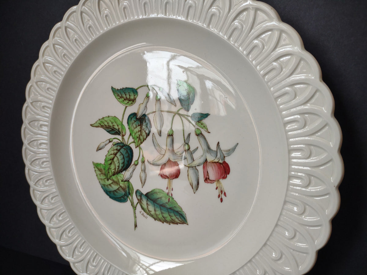 Vintage Copeland Spode Fuchsia Pink Floral Embossed White Plate [7476E]