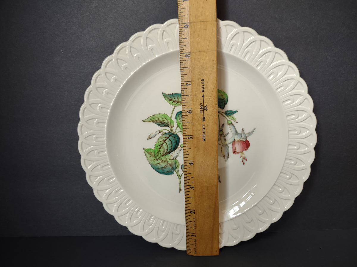 Vintage Copeland Spode Fuchsia Pink Floral Embossed White Plate [7476E]