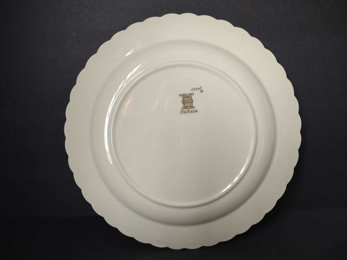 Vintage Copeland Spode Fuchsia Pink Floral Embossed White Plate [7476E]
