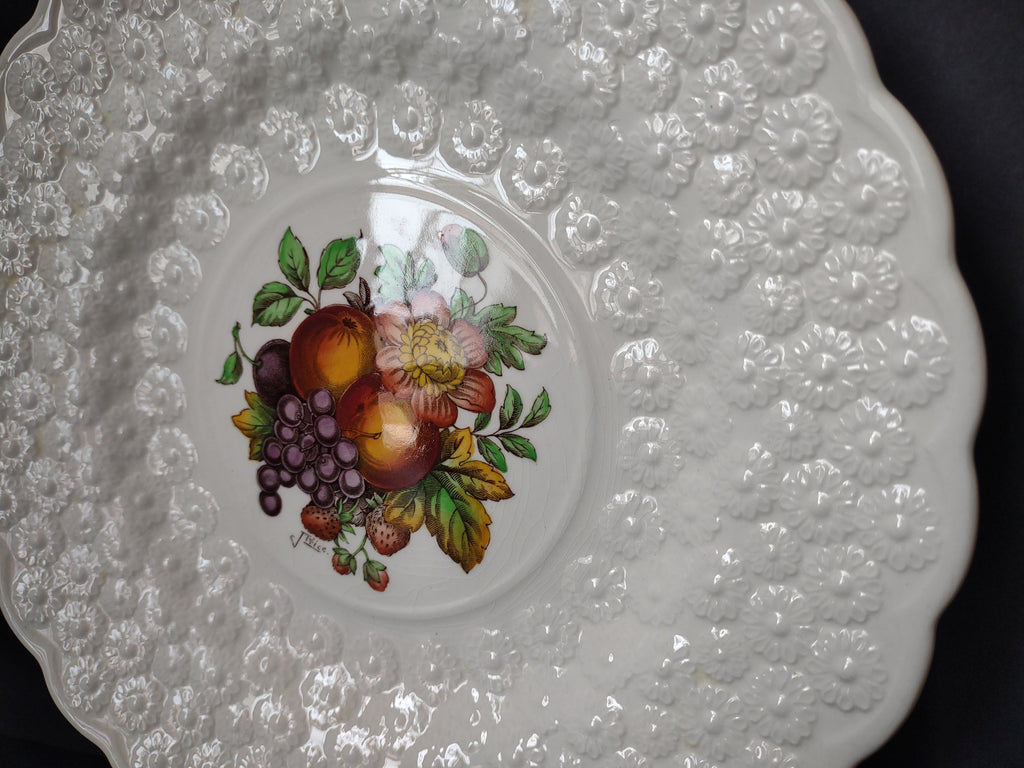Vintage Copeland Spode Purple Grapes Red Apple Fruit Embossed Plate [7477E]