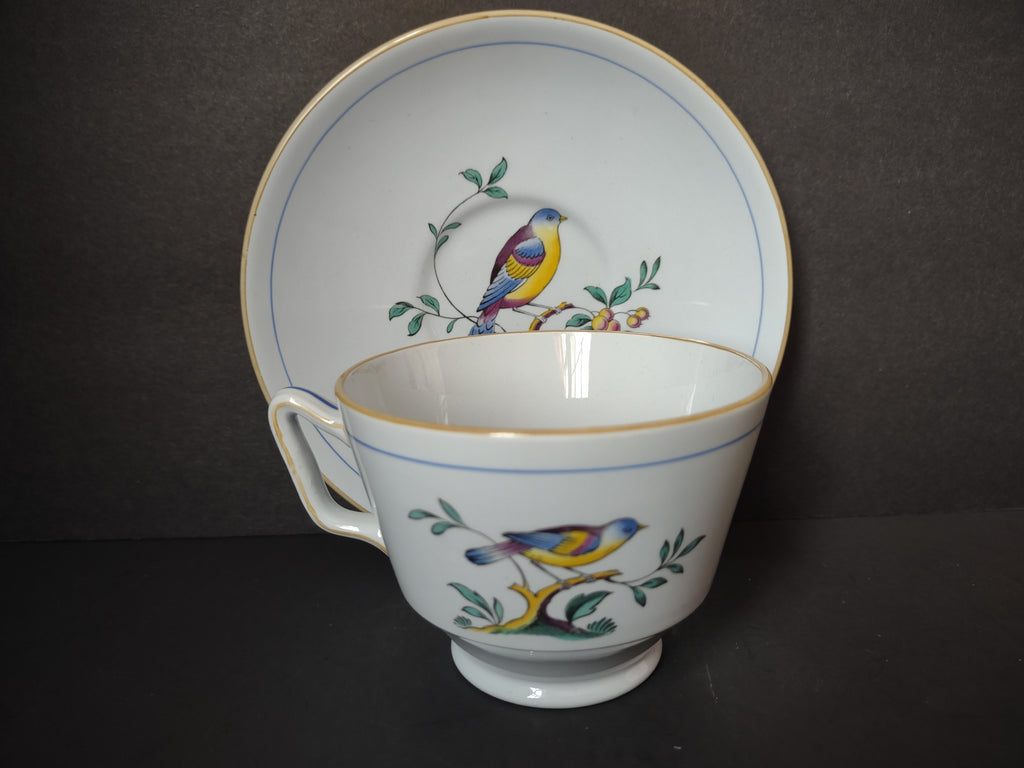 Vintage Copeland Spode Queens Bird Blue Yellow Cup Saucer Set [7478E]