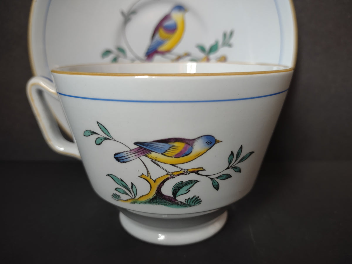 Vintage Copeland Spode Queens Bird Blue Yellow Cup Saucer Set [7478E]