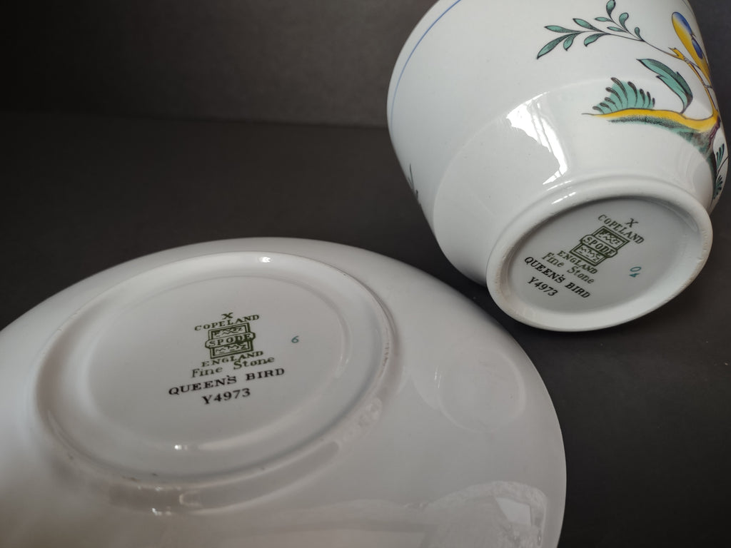 Vintage Copeland Spode Queens Bird Blue Yellow Cup Saucer Set [7478E]