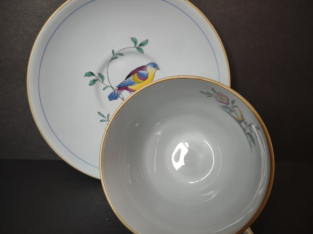 Vintage Copeland Spode Queens Bird Blue Yellow Cup Saucer Set [7478E]