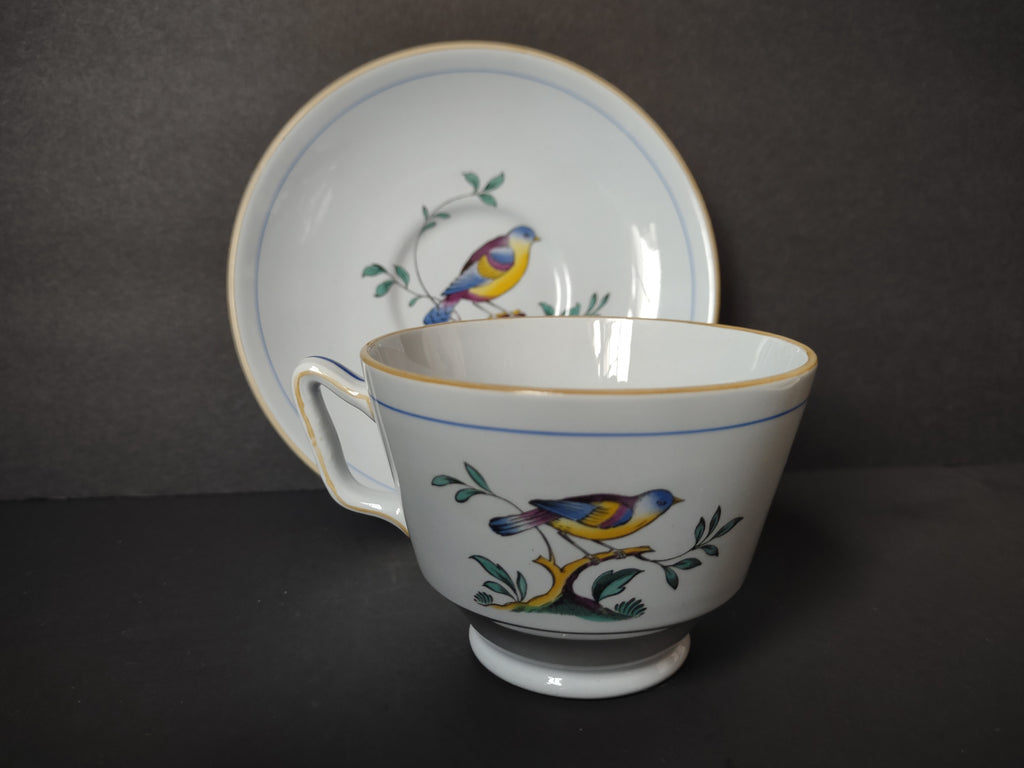 Vintage Copeland Spode Queens Bird Blue Yellow Cup Saucer Set [7478E]