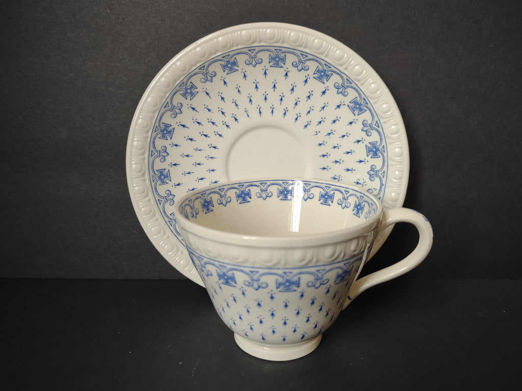 Vintage Copeland Spode Ermine Blue White Cup Saucer Set England [7479E]