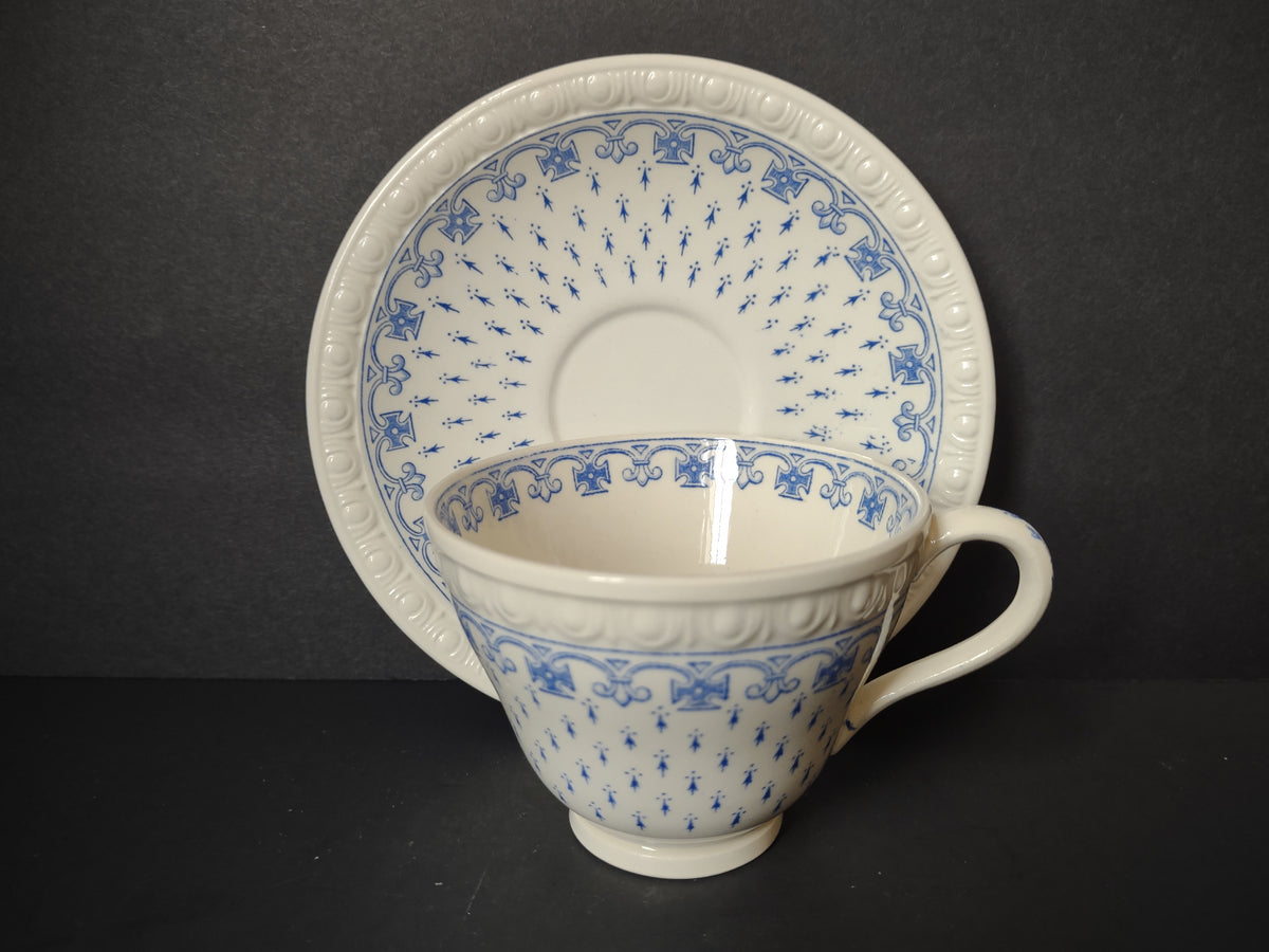 Vintage Copeland Spode Ermine Blue White Cup Saucer Set England [7479E]