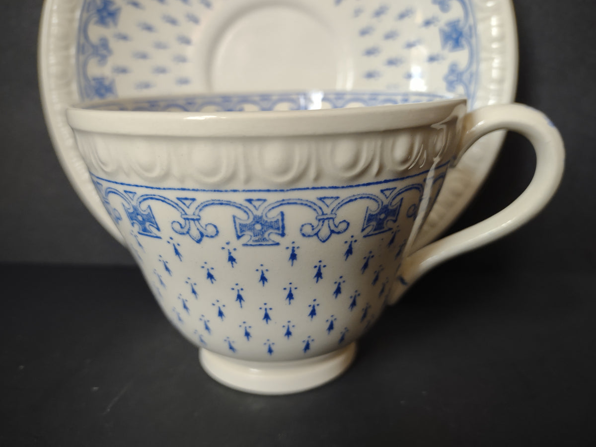 Vintage Copeland Spode Ermine Blue White Cup Saucer Set England [7479E]