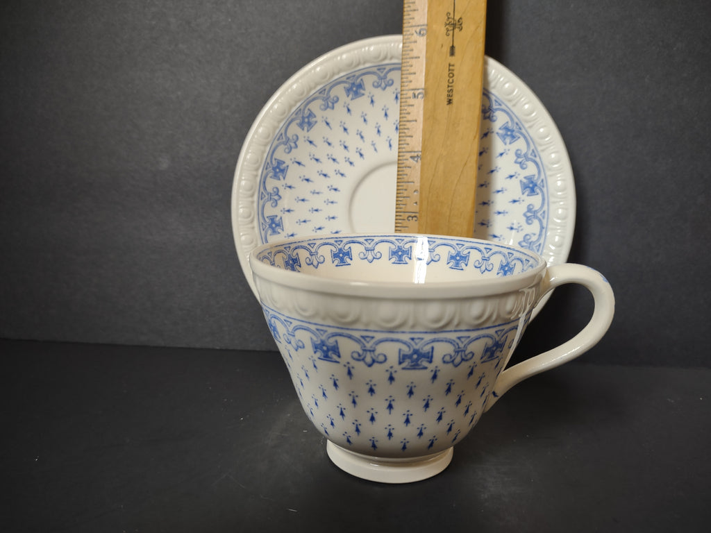 Vintage Copeland Spode Ermine Blue White Cup Saucer Set England [7479E]