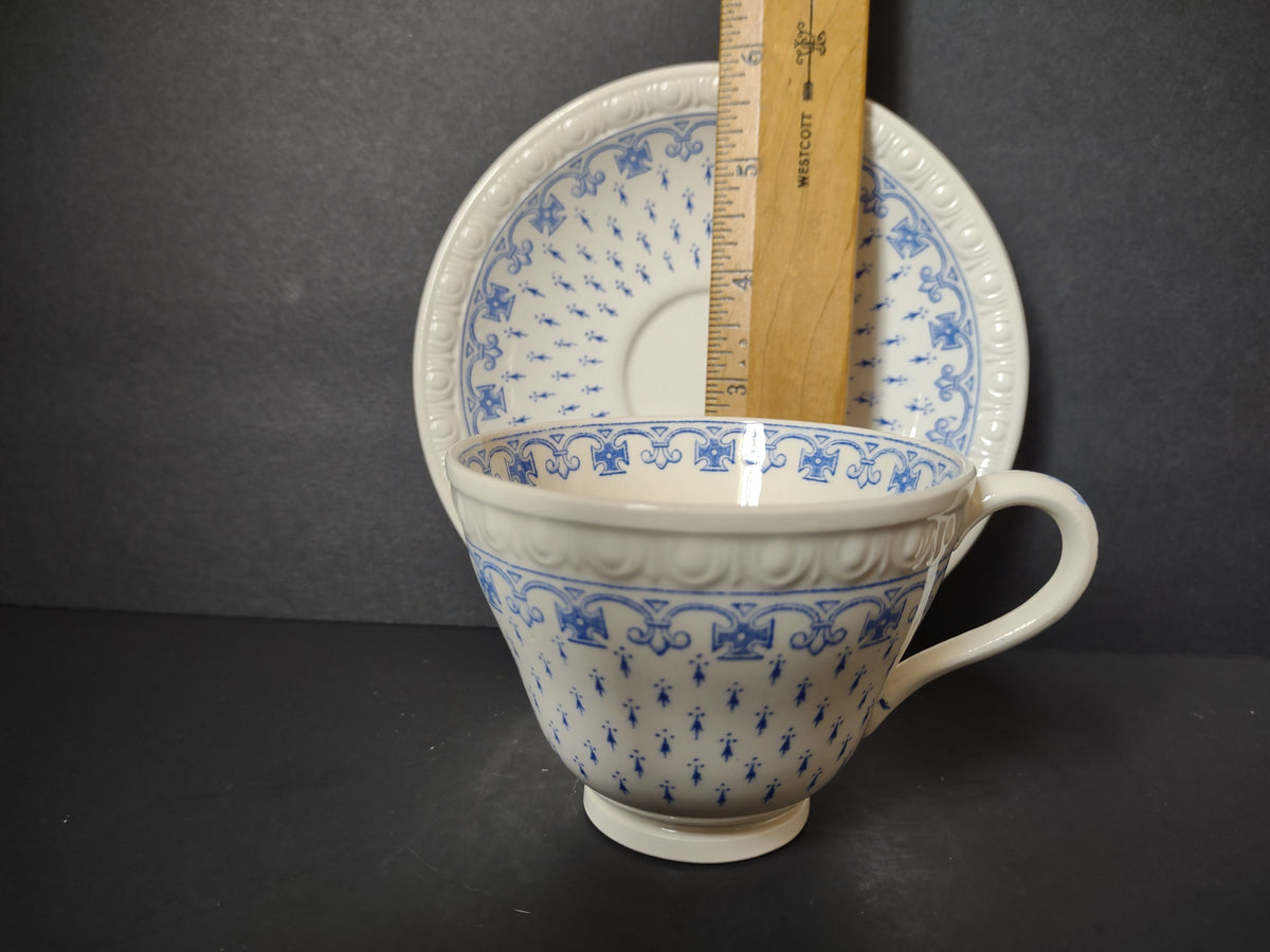 Vintage Copeland Spode Ermine Blue White Cup Saucer Set England [7479E]