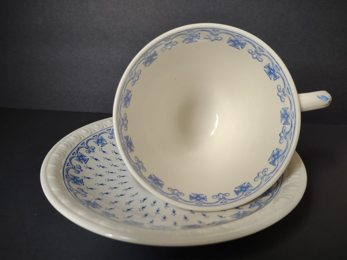 Vintage Copeland Spode Ermine Blue White Cup Saucer Set England [7479E]