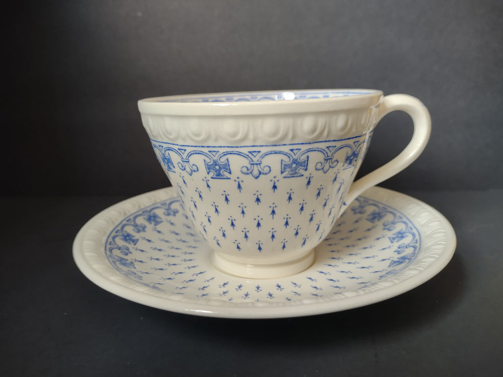 Vintage Copeland Spode Ermine Blue White Cup Saucer Set England [7479E]